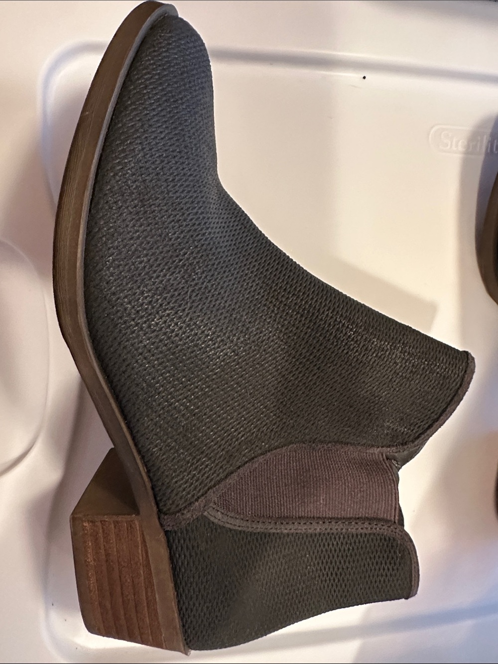kenzie Black Knit Ankle Boot with Brown Heel
